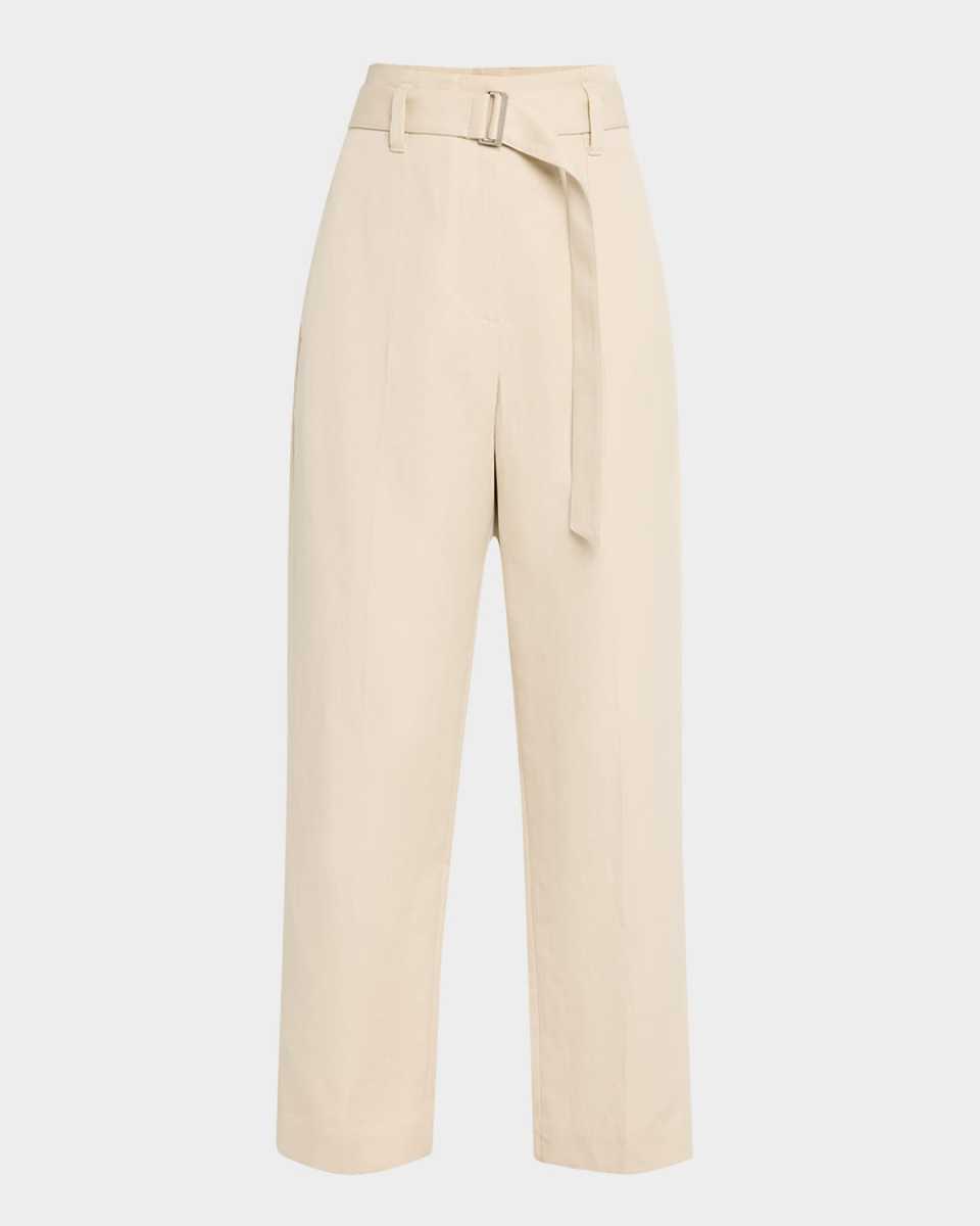 Cotton Gabardine Belted Straight-Leg Ankle Utilitly Pants